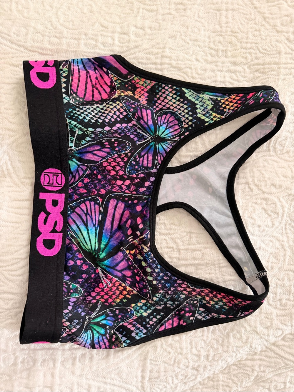 PSD Neon Butterfly Racerback Sports Bikini Top - Pink & Multicolor